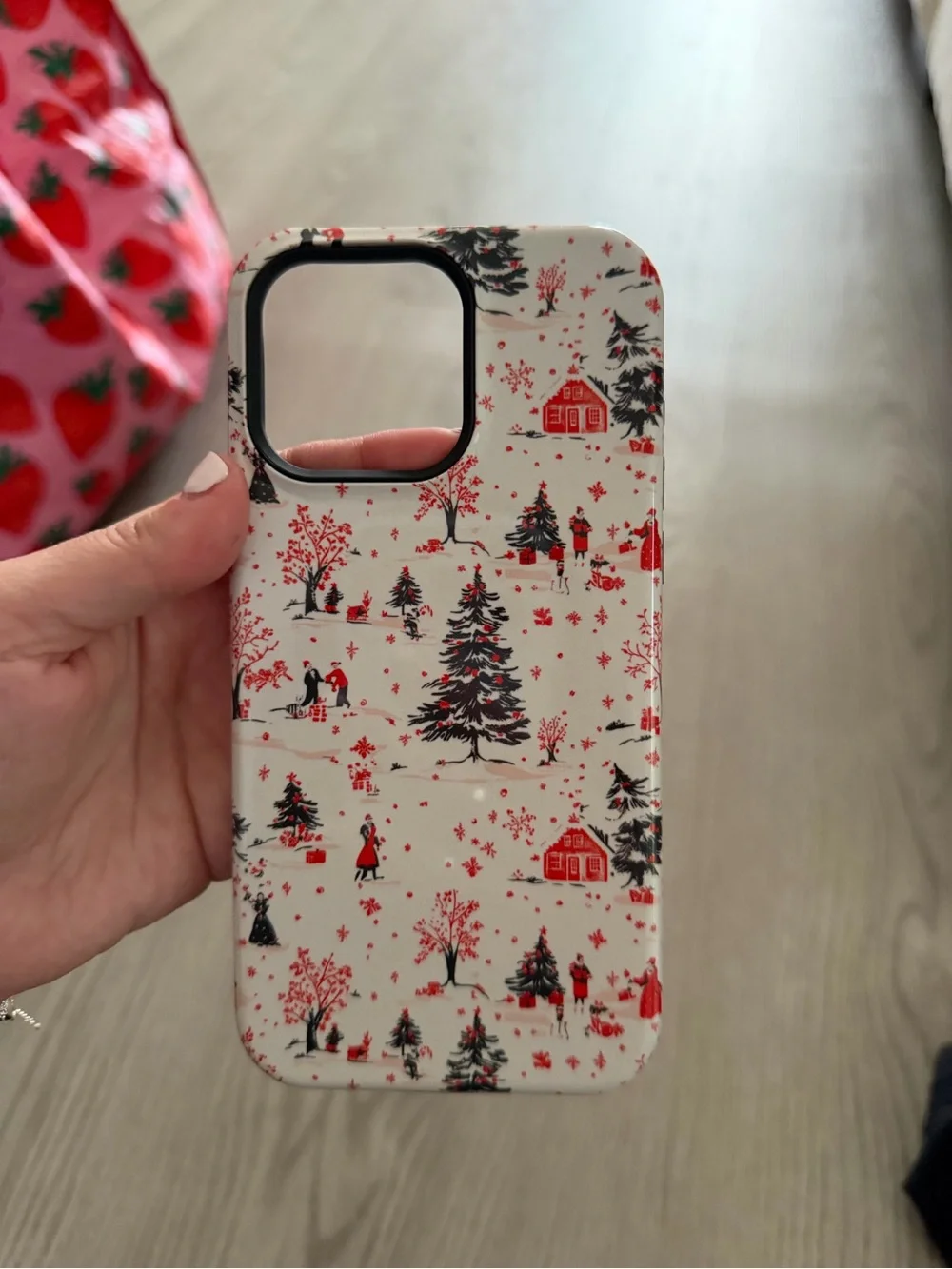 Winter Scene Holiday Phone Case in White, Red & Black